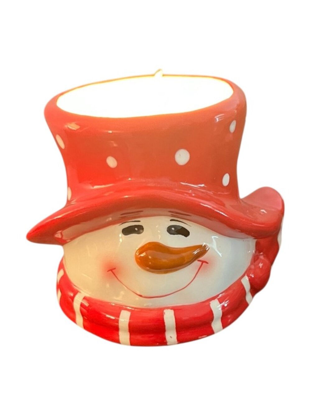 Diane Knott Crazy Mountain Holiday Snowman Hat Ceramic Lighted Decor 3.25" X 4"